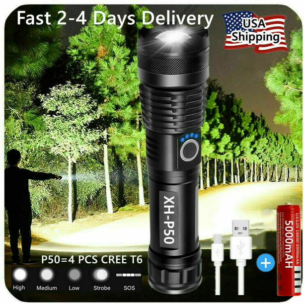 Details about   90000LM LED Tactical Flashlight Super Bright With USB Rechargeable Battery USA